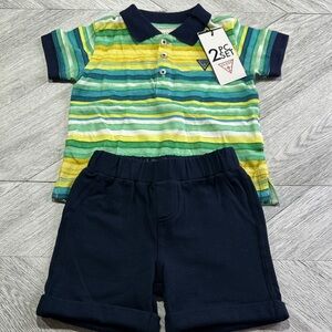 Guess Kids Green and Yellow Striped Polo Set